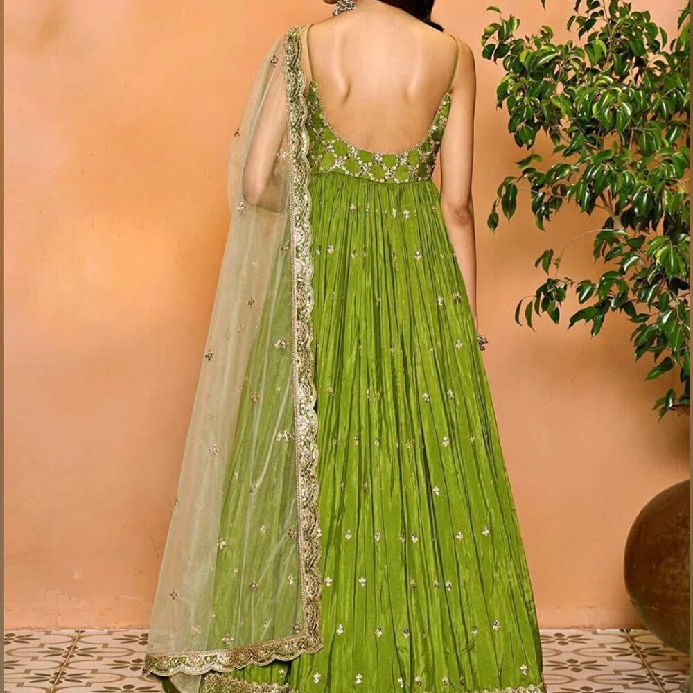 Mehendi Green Embroidered Anarkali - Picture 6 of 8